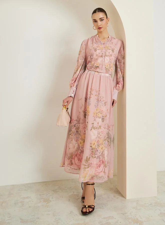 ستايلي تنورة ماكسي بحافة واسعة بطبعة زهور