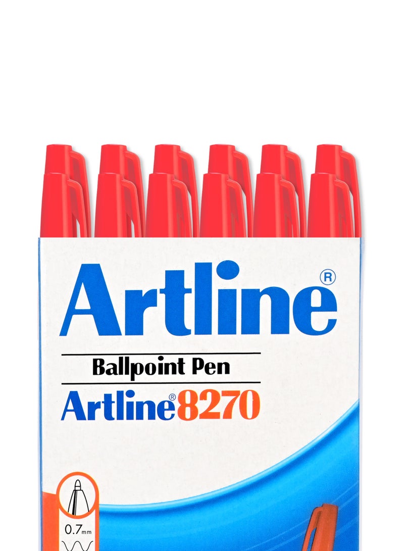 Artline 12 Pieces 8270 Ballpoint Pen, 0.7mm Fine, Color:Red - ARBPEK-8270RE - Image 2