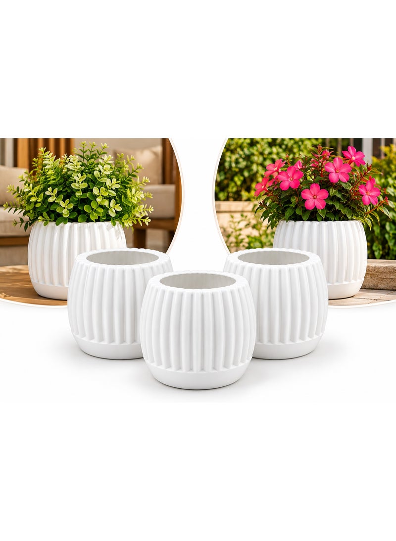 أصص زرع فارغة دائرية مضلعة 15 سم – 3 قطع – Round Ribbed Planter Pots للحديقة والديكور الخارجي - Image 3