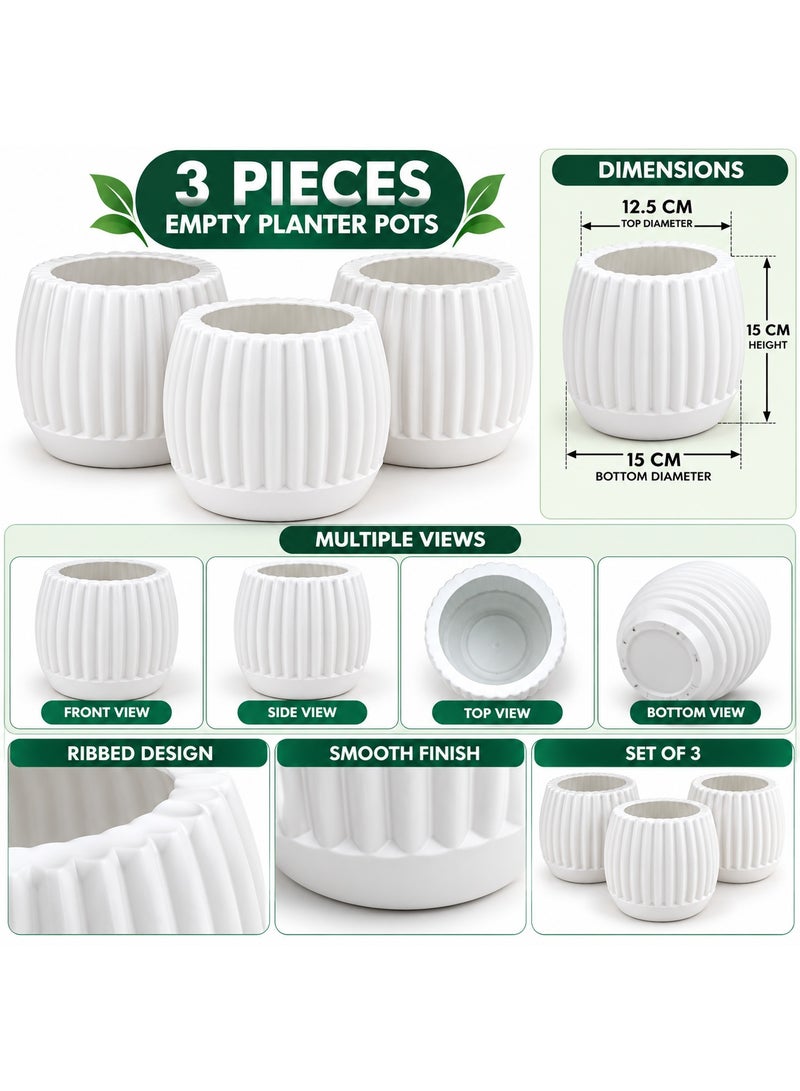 أصص زرع فارغة دائرية مضلعة 15 سم – 3 قطع – Round Ribbed Planter Pots للحديقة والديكور الخارجي - Image 2
