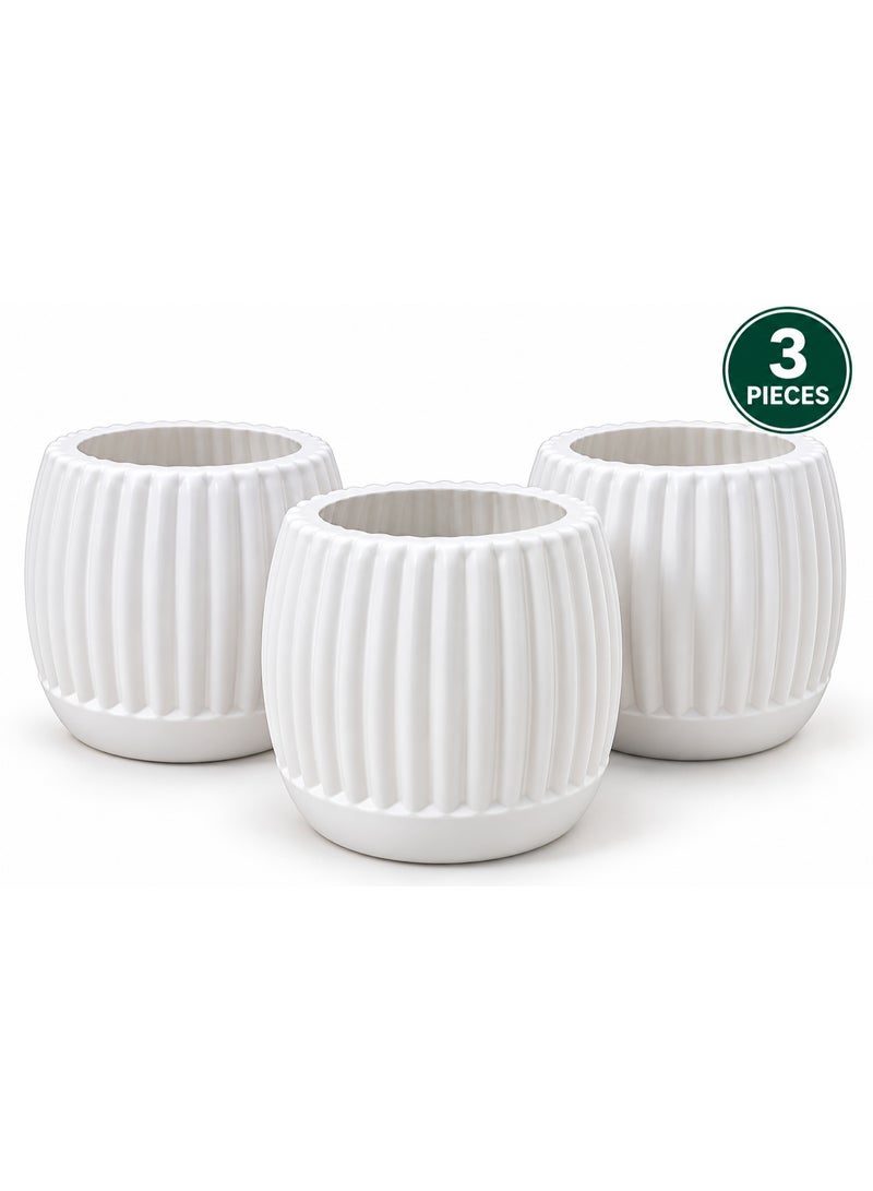 أصص زرع فارغة دائرية مضلعة 15 سم – 3 قطع – Round Ribbed Planter Pots للحديقة والديكور الخارجي - Image 1