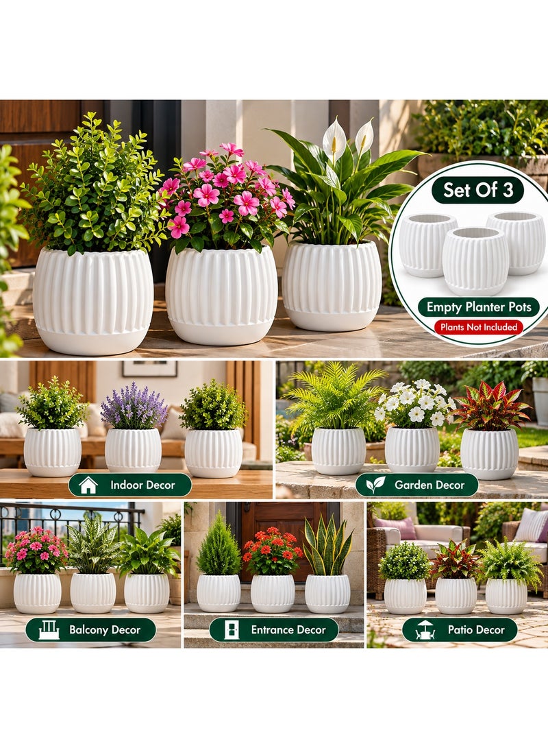 أصص زرع فارغة دائرية مضلعة 15 سم – 3 قطع – Round Ribbed Planter Pots للحديقة والديكور الخارجي - Image 4