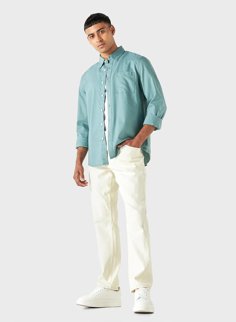 لي كوبر Lee Cooper Solid Shirt with Long Sleeves and Pocke