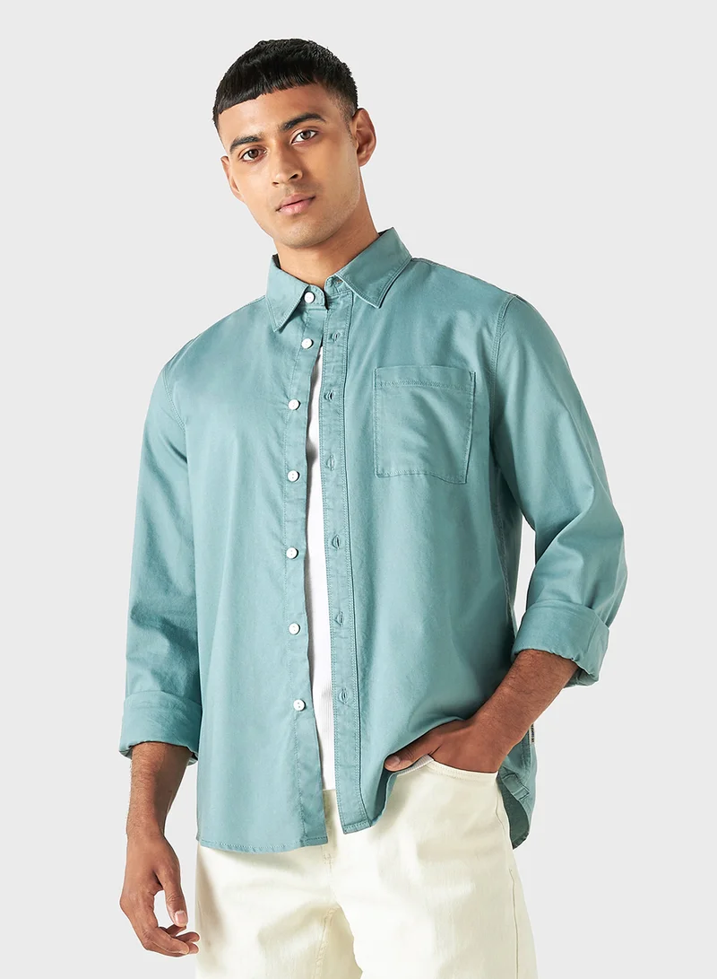 لي كوبر Lee Cooper Solid Shirt with Long Sleeves and Pocke