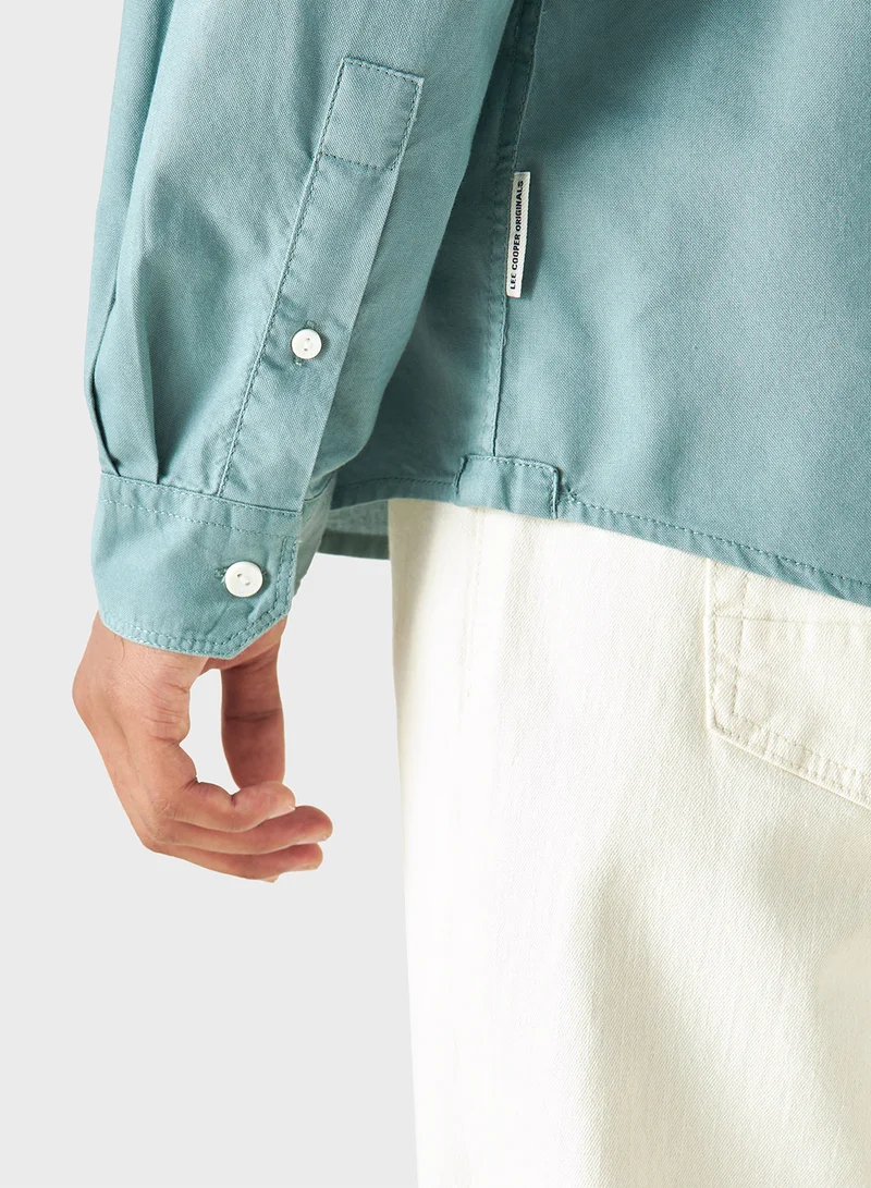 لي كوبر Lee Cooper Solid Shirt with Long Sleeves and Pocke