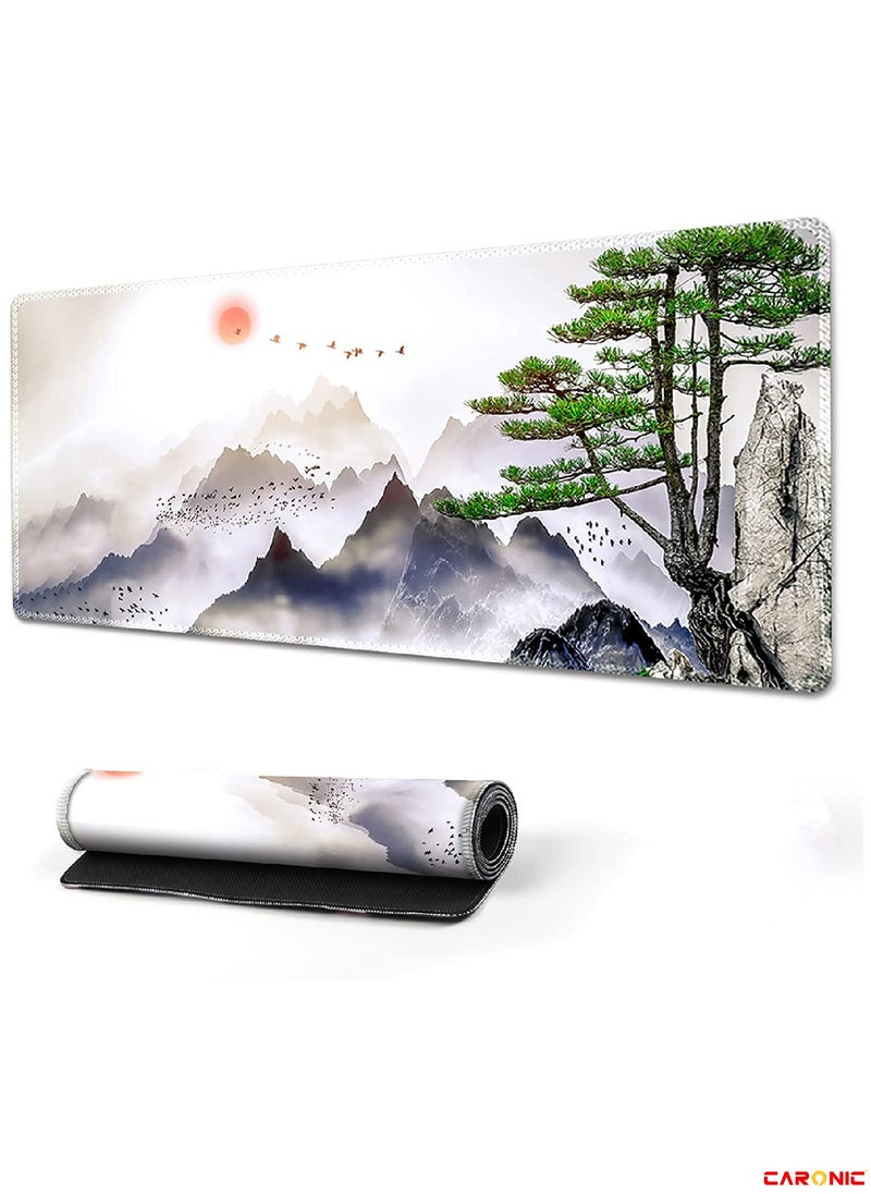 Extended Gaming Mouse Pad with Stitched Edges Durable Non-Slip Natural Rubber Base  Waterproof Computer Keyboard Pad Mat For Esports Pros Gamer Desktop Office Home Tree Mountains
