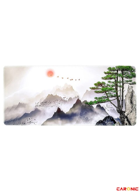 Extended Gaming Mouse Pad with Stitched Edges Durable Non-Slip Natural Rubber Base  Waterproof Computer Keyboard Pad Mat For Esports Pros Gamer Desktop Office Home Tree Mountains