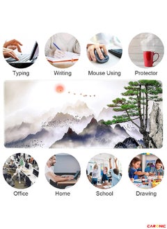 CARONIC Extended Gaming Mouse Pad with Stitched Edges Durable Non-Slip Natural Rubber Base  Waterproof Computer Keyboard Pad Mat For Esports Pros Gamer Desktop Office Home Tree Mountains  - Image 2