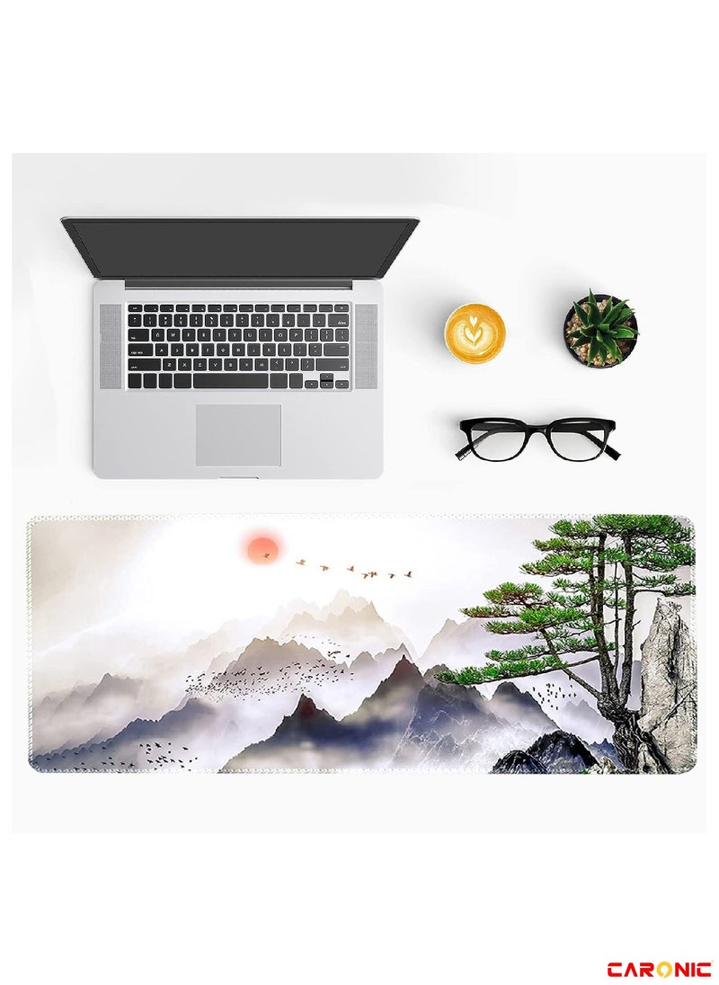 Extended Gaming Mouse Pad with Stitched Edges Durable Non-Slip Natural Rubber Base  Waterproof Computer Keyboard Pad Mat For Esports Pros Gamer Desktop Office Home Tree Mountains