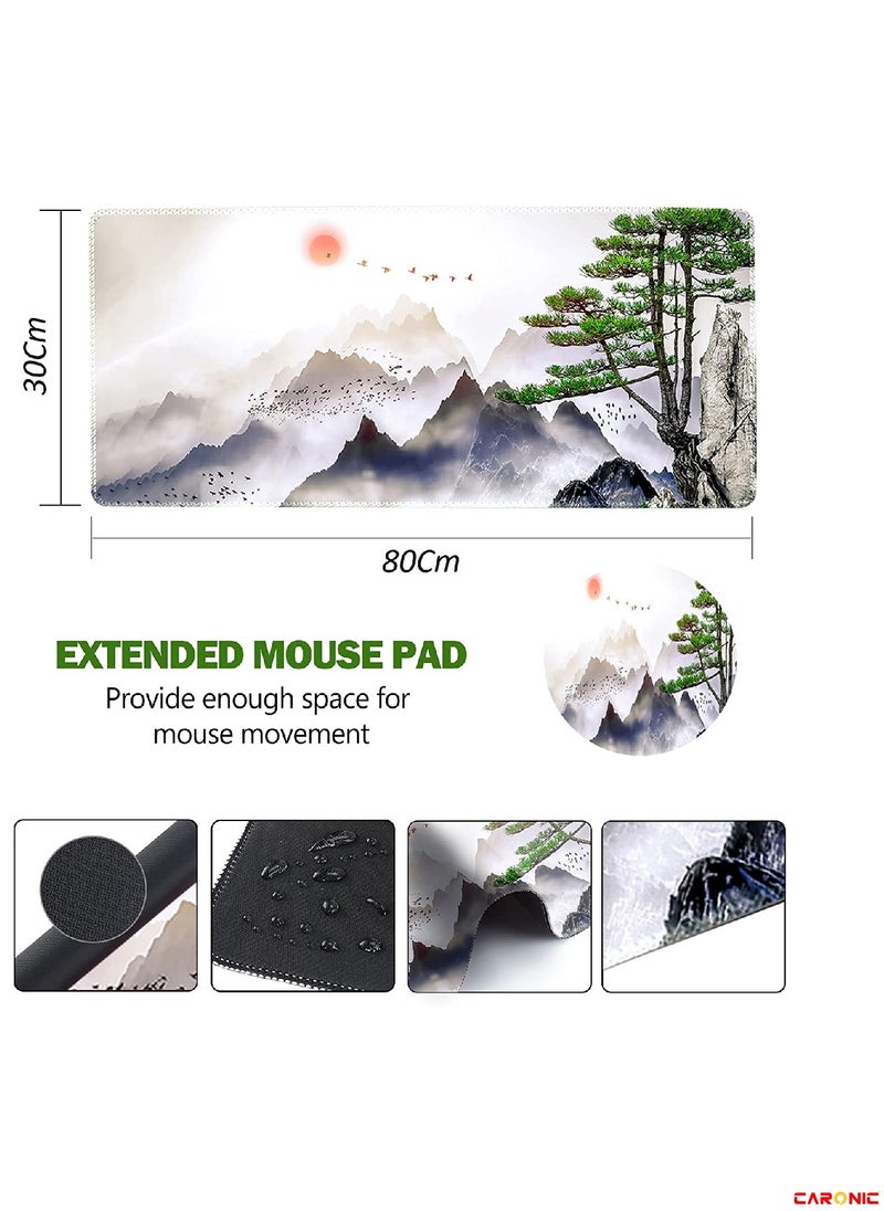 Extended Gaming Mouse Pad with Stitched Edges Durable Non-Slip Natural Rubber Base  Waterproof Computer Keyboard Pad Mat For Esports Pros Gamer Desktop Office Home Tree Mountains
