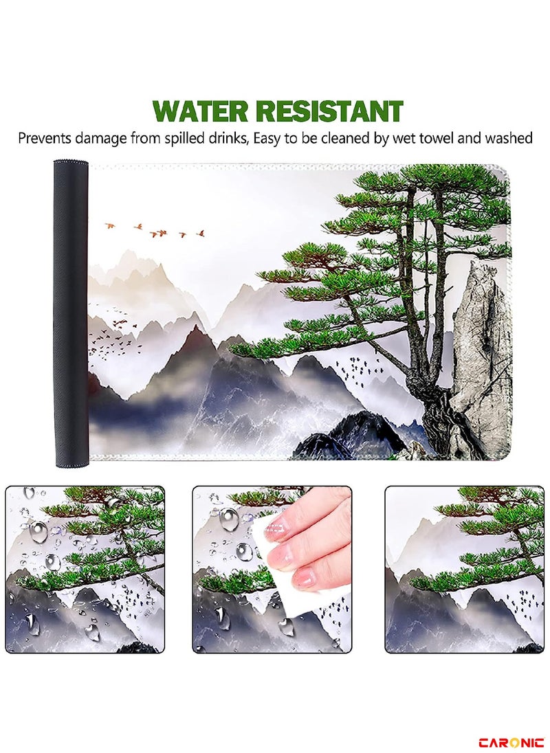 Extended Gaming Mouse Pad with Stitched Edges Durable Non-Slip Natural Rubber Base  Waterproof Computer Keyboard Pad Mat For Esports Pros Gamer Desktop Office Home Tree Mountains