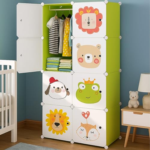 AYSIS 𝟖 𝐒𝐡𝐞𝐥𝐯𝐞𝐬 Multi-Purpose Organizer | 𝐊𝐢𝐝𝐬 𝐏𝐥𝐚𝐬𝐭𝐢𝐜 Modular Storage Rack for Clothes, Kitchen, Living Room | Space-Saving Collapsible Wardrobe for Clothes【Green, 8-Shelf-8-Door】 - Image 1