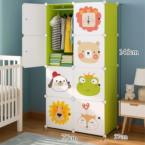 AYSIS 𝟖 𝐒𝐡𝐞𝐥𝐯𝐞𝐬 Multi-Purpose Organizer | 𝐊𝐢𝐝𝐬 𝐏𝐥𝐚𝐬𝐭𝐢𝐜 Modular Storage Rack for Clothes, Kitchen, Living Room | Space-Saving Collapsible Wardrobe for Clothes【Green, 8-Shelf-8-Door】 - Image 2