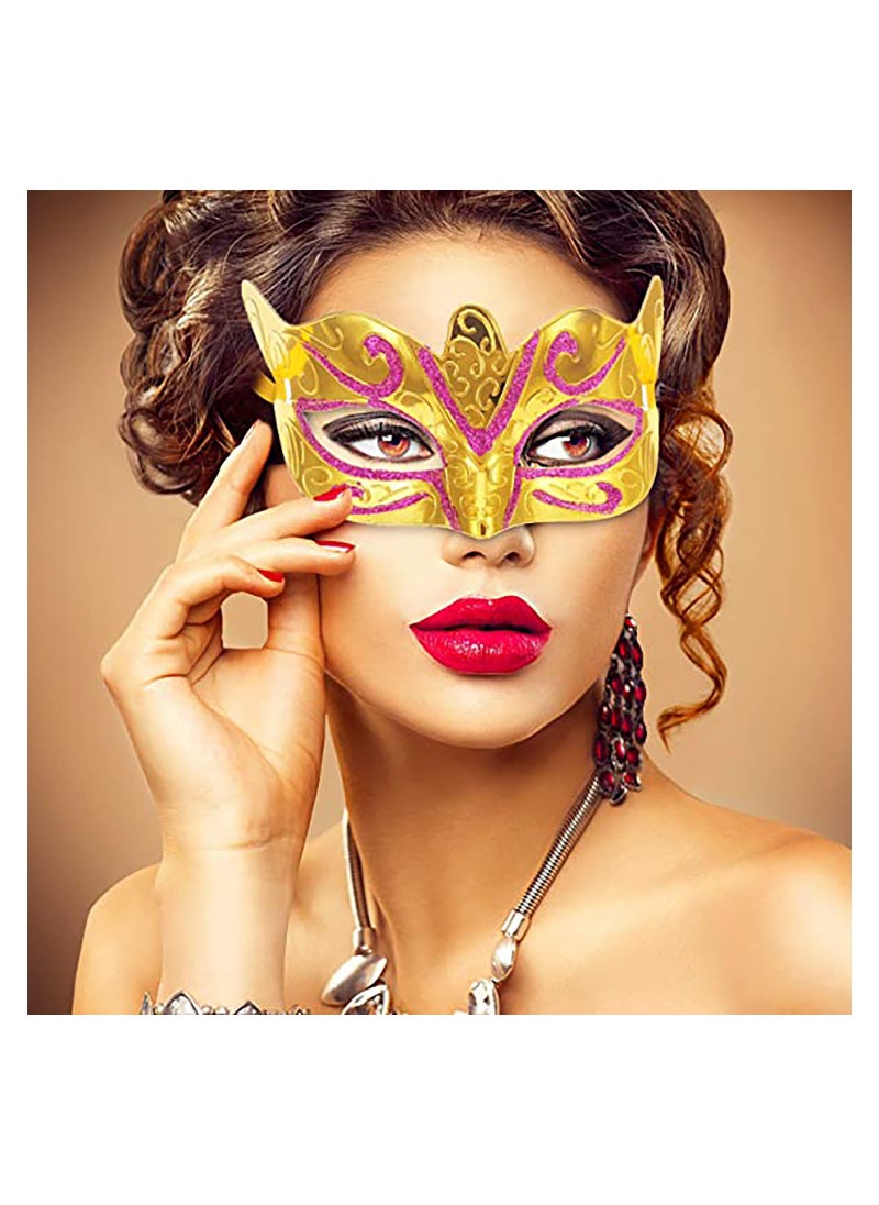 SYOSI - 12 Pieces Mardi Gras Masks Shining Plated Gold Masquerade Mask Wedding Props Party Costume - Image 1