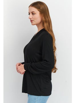 Tchibo Women V Neck Long Sleeve Solid T shirt, Black  - Image 2