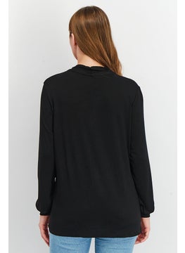 Tchibo Women V Neck Long Sleeve Solid T shirt, Black  - Image 3