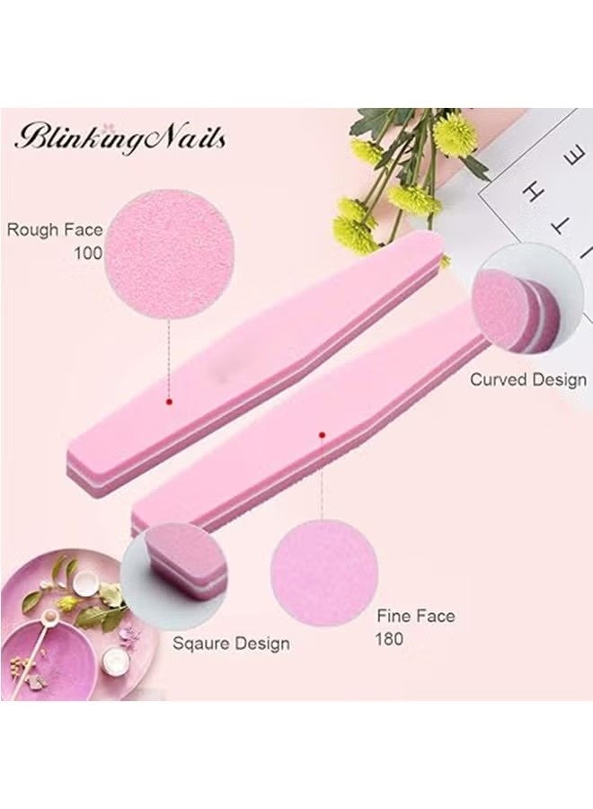 Sponge Nail File & Nail Protector, High Elasticity Sponge Grinding Block, Sponge Nail File Polishing, Nail Tool, Nail Care Cushion Double-sided Design 100/180 Grit Nail Buffer Professional Nail Tool Color Pink 10 Strips - Image 4