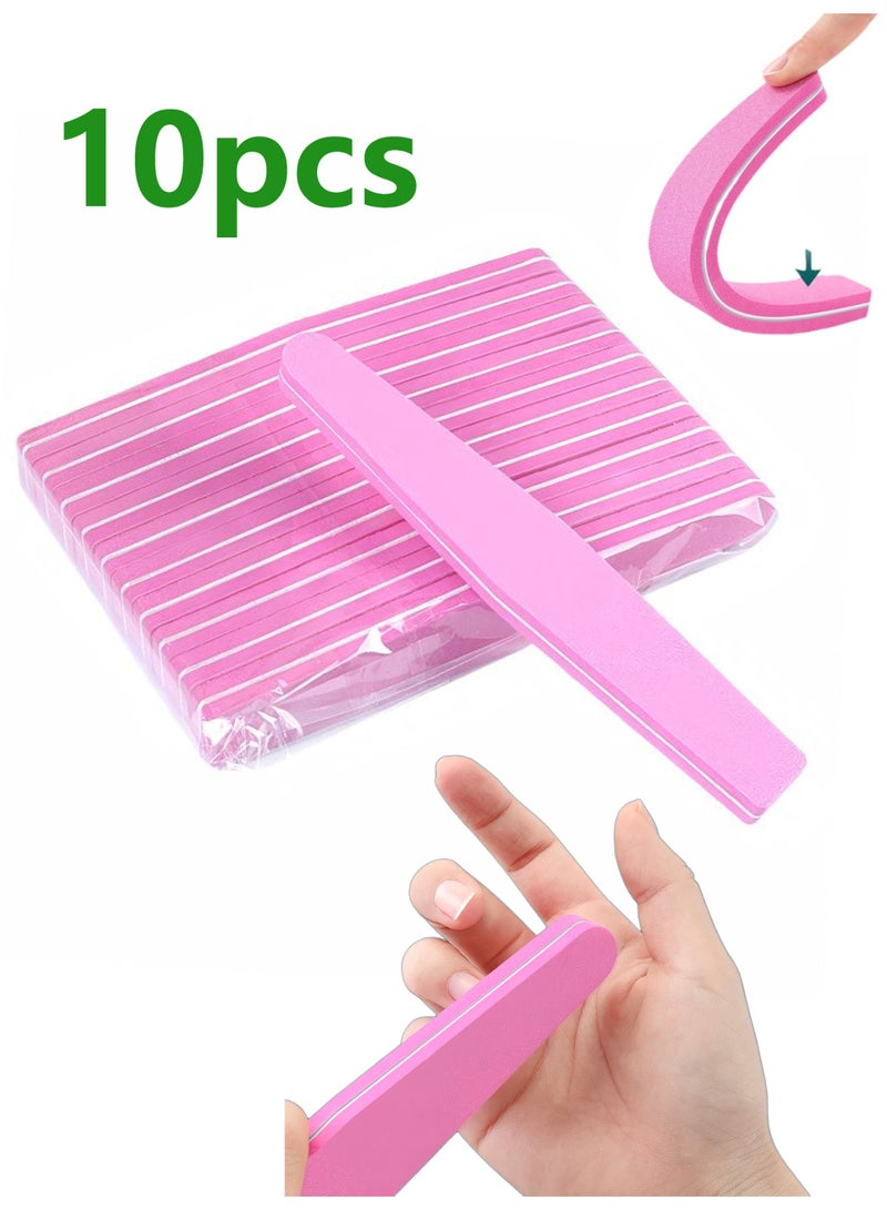 Sponge Nail File & Nail Protector, High Elasticity Sponge Grinding Block, Sponge Nail File Polishing, Nail Tool, Nail Care Cushion Double-sided Design 100/180 Grit Nail Buffer Professional Nail Tool Color Pink 10 Strips - Image 1