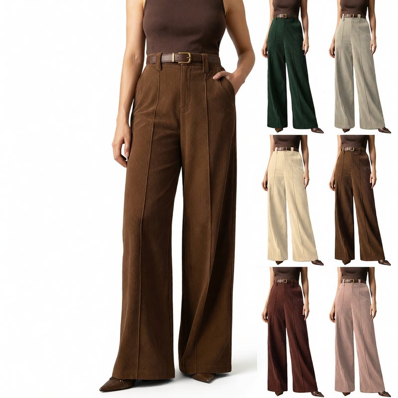 Vintage Corduroy Wide Leg Pants High Waist Loose Straight Trousers Women - Image 1