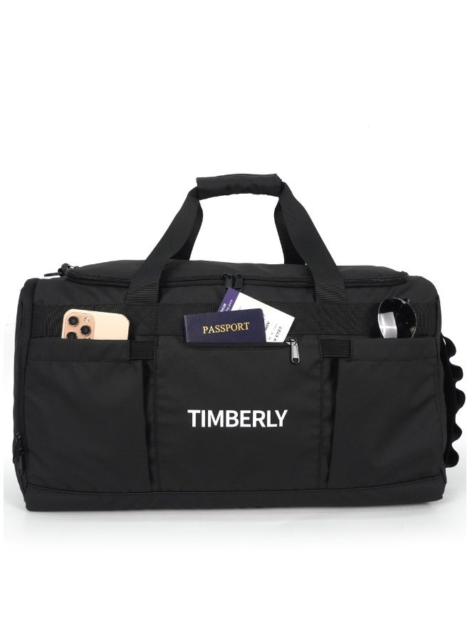 Timberly Travel Duffel Bag with Shoe Compartment, Gym Sports Overnight Carry On Bag for Men and Women, Black - Image 5