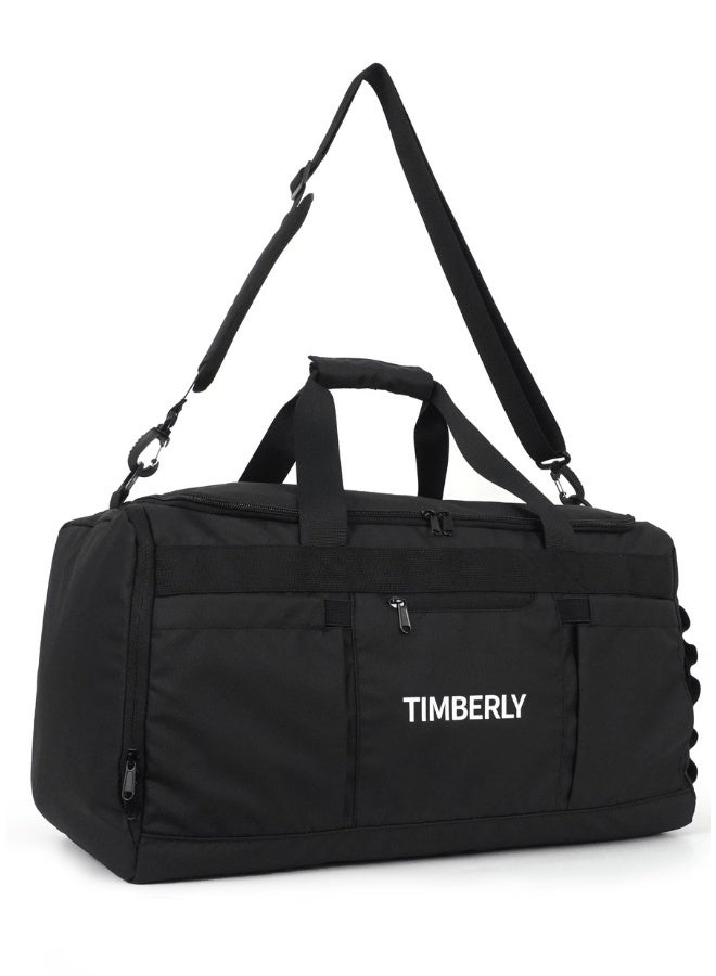 Timberly Travel Duffel Bag with Shoe Compartment, Gym Sports Overnight Carry On Bag for Men and Women, Black - Image 1