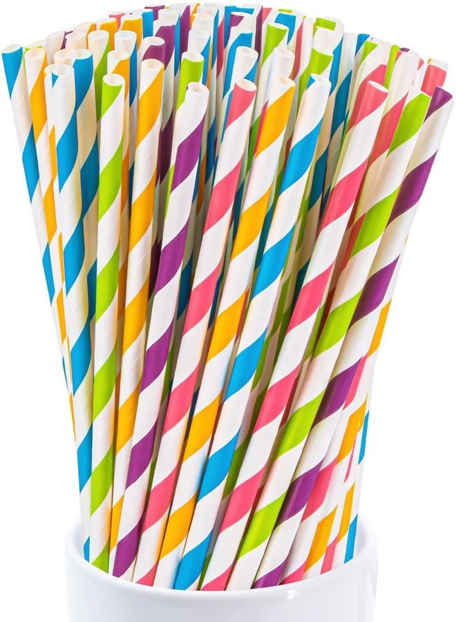 MAQIHAN 100PCS Stripe Drinking Straws - Disposable Straws 7.7 Inch Small Colourful Agave Kraft Paper Straws Bulk, for Coffee, Milk, Juice, Cocktial and Suit for Birthday Parties, Weddings, Picnic. - Image 1