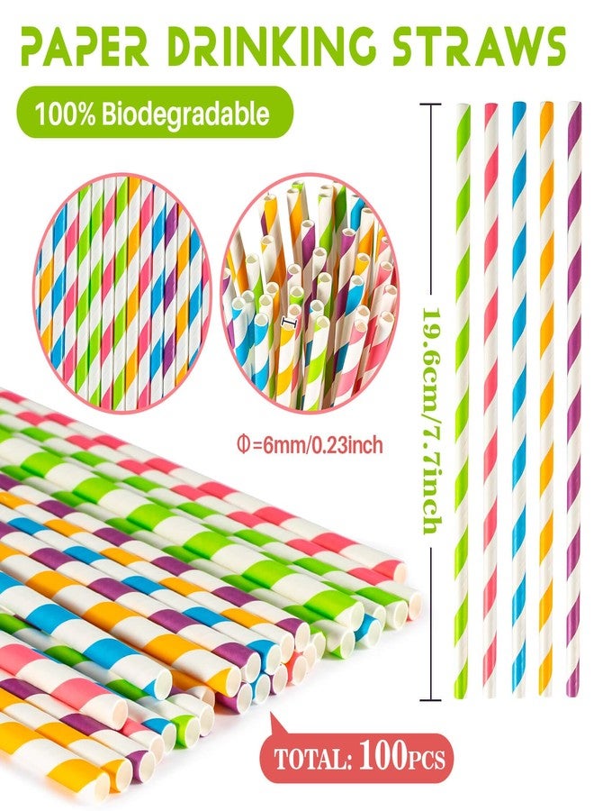 MAQIHAN 100PCS Stripe Drinking Straws - Disposable Straws 7.7 Inch Small Colourful Agave Kraft Paper Straws Bulk, for Coffee, Milk, Juice, Cocktial and Suit for Birthday Parties, Weddings, Picnic. - Image 2