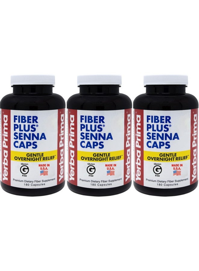 Yerba Prima Yerba Prima Fiber Plus Senna Capsules, 180 Count (Pack of 3) - 118 Servings of Gentle Overnight Relief, USA Made, Non-GMO, for Short-Term Use to Restore Regularity  - Image 1