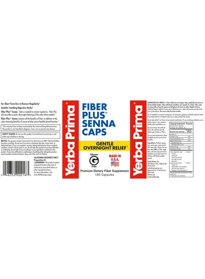 Yerba Prima Yerba Prima Fiber Plus Senna Capsules, 180 Count (Pack of 3) - 118 Servings of Gentle Overnight Relief, USA Made, Non-GMO, for Short-Term Use to Restore Regularity  - Image 5