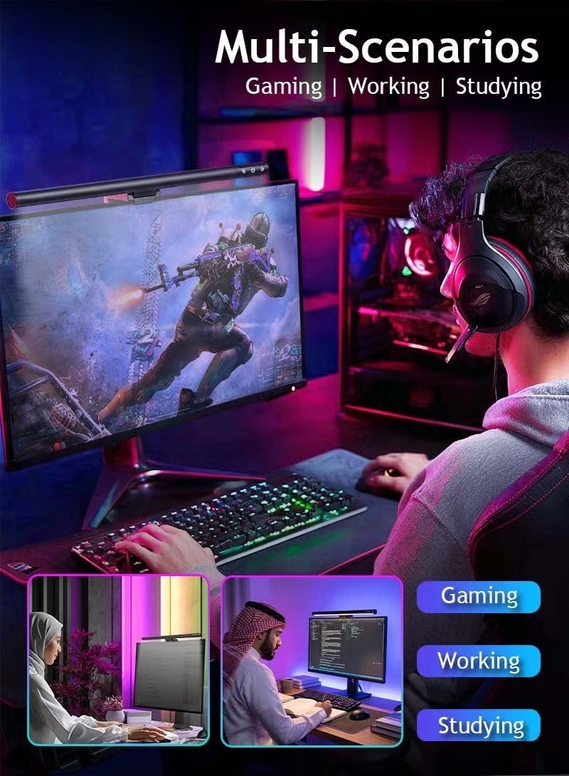 ضوء شاشة الكمبيوتر، مع إضاءة محيطية قابلة لتغيير الألوان ثلاثية RGB، ضوء شاشة بدون وهج، ضوء شاشة LED USB RGB قابل للتعديل، مع إضاءة خلفية RGB، 45 سم، مناسب للمكتب/المنزل/غرفة الألعاب/المكتب - Image 2