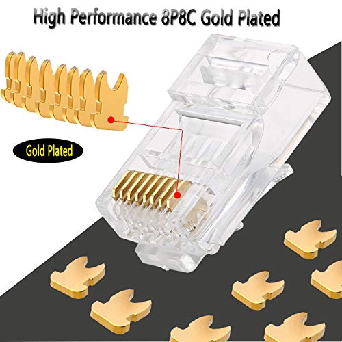 PETECHTOOL RJ45 Shielded Cat5 CAT6 Connector 8P8C End Pass Through Plugs Gold Plated (50 Packs) - Image 3