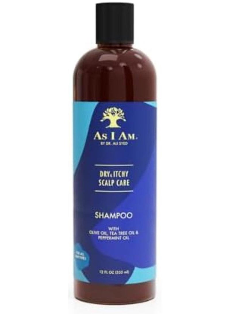 As I Am Dry & Itchy Scalp Care Shampoo Cleanses and moisturizes dry itchy scalp With olive oil, tea tree oil, and peppermint oil 355 ml