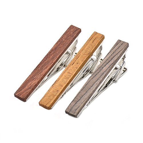 Merit Ocean Smart Men's Wood Tie Clips for men 3 pcs Natural Tie Bar 2.1 Inch in Gift Box - Image 1