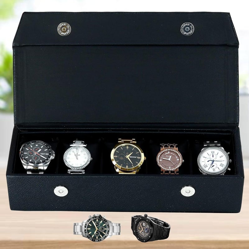 Hard Craft Watch Box Organizer Vegan Leather for 5 Watches - Image 1