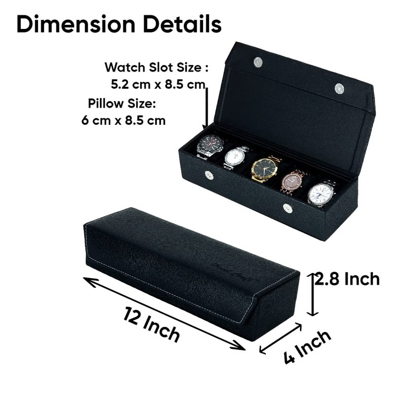 Hard Craft Watch Box Organizer Vegan Leather for 5 Watches - Image 5