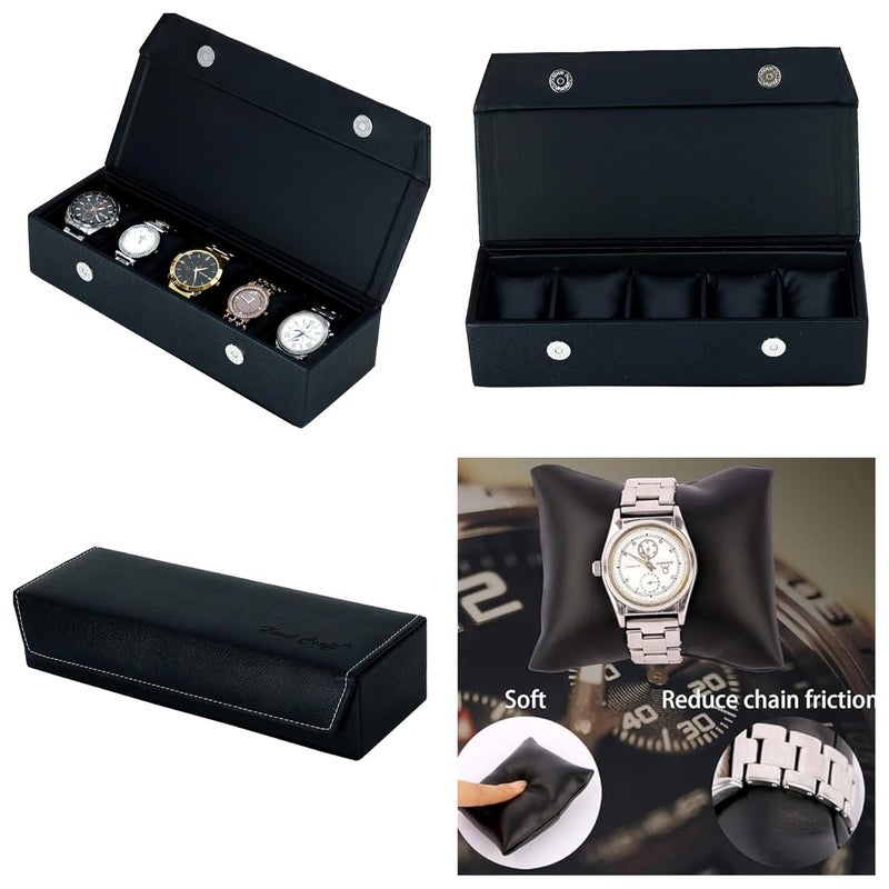 Hard Craft Watch Box Organizer Vegan Leather for 5 Watches - Image 3