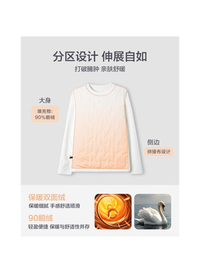 dme Demana [90% Goose Down Double-sided Fleece] Women's Winter Multi-layer Warmth Thickened Fleece Crew Neck Straight Fit T-shirt - Image 3