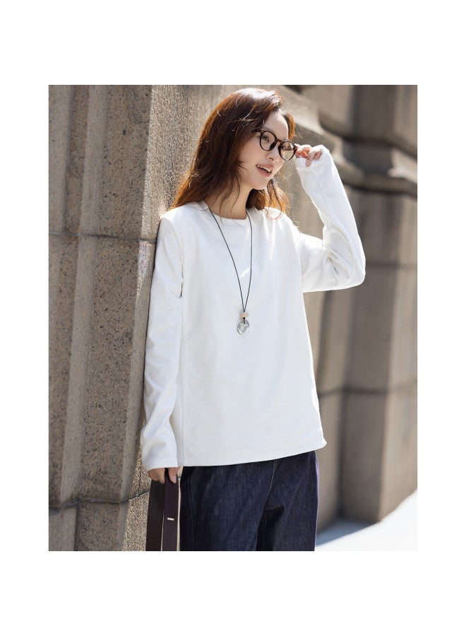 dme Demana [90% Goose Down Double-sided Fleece] Women's Winter Multi-layer Warmth Thickened Fleece Crew Neck Straight Fit T-shirt - Image 1