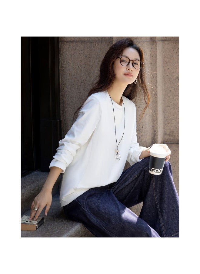 dme Demana [90% Goose Down Double-sided Fleece] Women's Winter Multi-layer Warmth Thickened Fleece Crew Neck Straight Fit T-shirt - Image 2