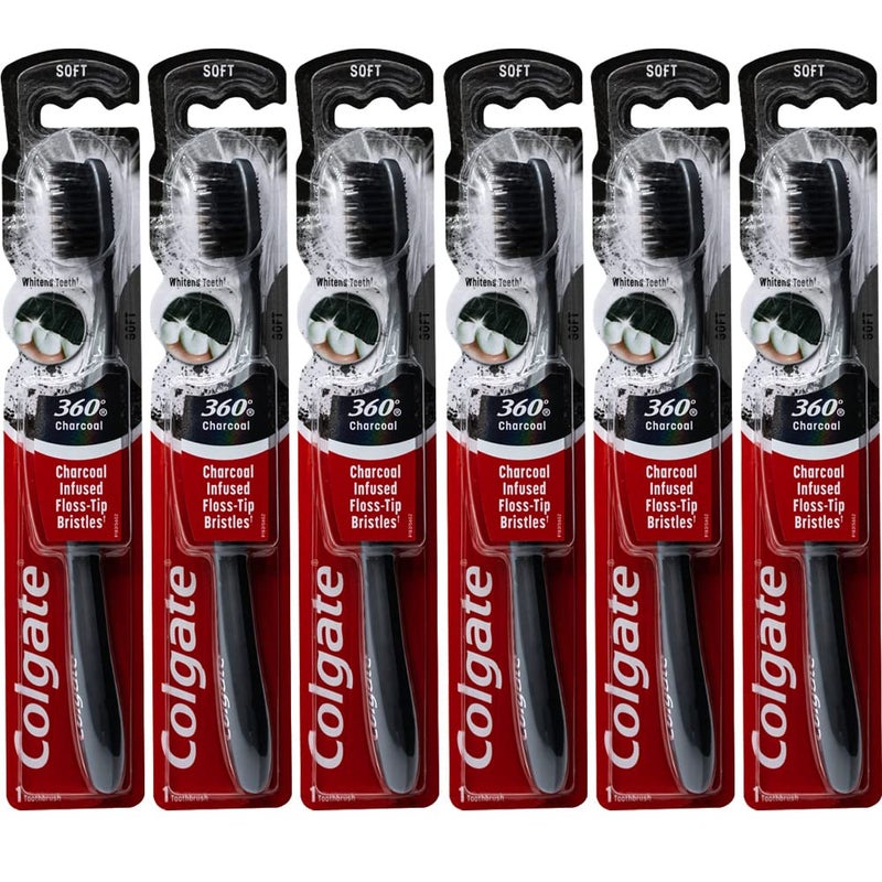 Colgate 360 Charcoal Infused Toothbrush FlossTip Bristles Soft Colors Vary Pack of 6 - Image 2