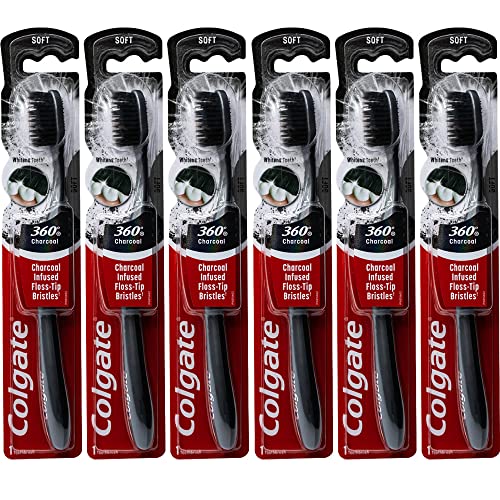 Colgate 360 Charcoal Infused Toothbrush FlossTip Bristles Soft Colors Vary Pack of 6 - Image 1