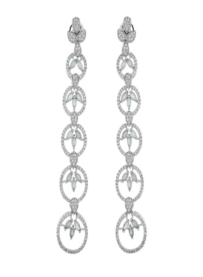 Voylla Sparkling Elegance Eternal Grace Green American Diamond Dangler Earrings For Women Anti Tarnish Long CZ Earrings Elegant Statement Jewellery Gift For Sister Womens Day Gift For Her - Image 5