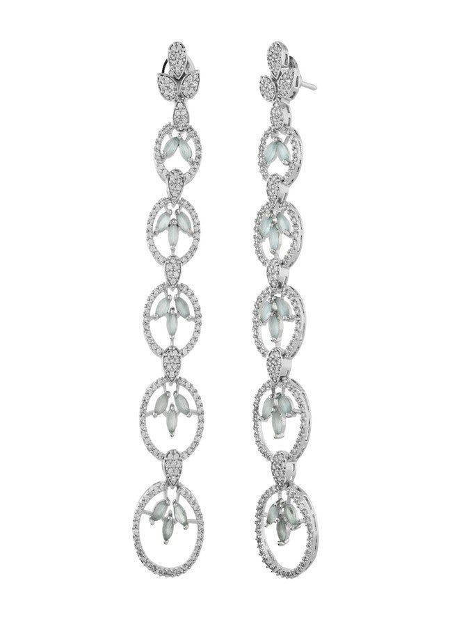 Voylla Sparkling Elegance Eternal Grace Green American Diamond Dangler Earrings For Women Anti Tarnish Long CZ Earrings Elegant Statement Jewellery Gift For Sister Womens Day Gift For Her - Image 1