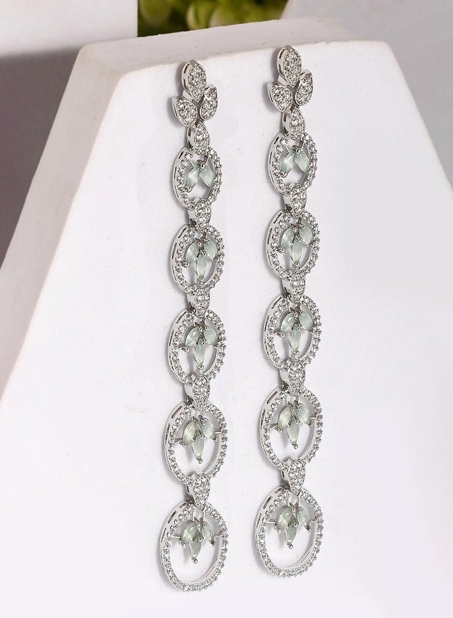 Voylla Sparkling Elegance Eternal Grace Green American Diamond Dangler Earrings For Women Anti Tarnish Long CZ Earrings Elegant Statement Jewellery Gift For Sister Womens Day Gift For Her - Image 2