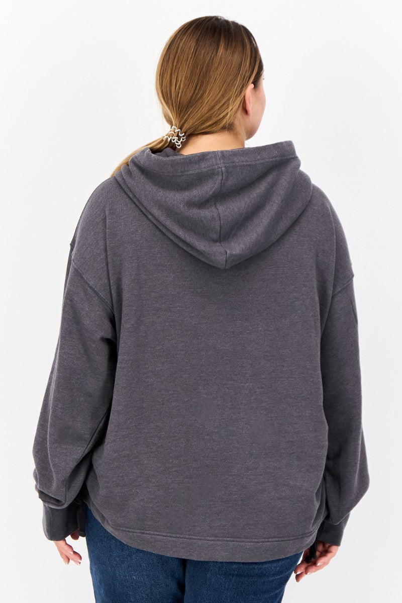 Aerie Women Long Sleeve Solid Hoodie, Grey - Image 3