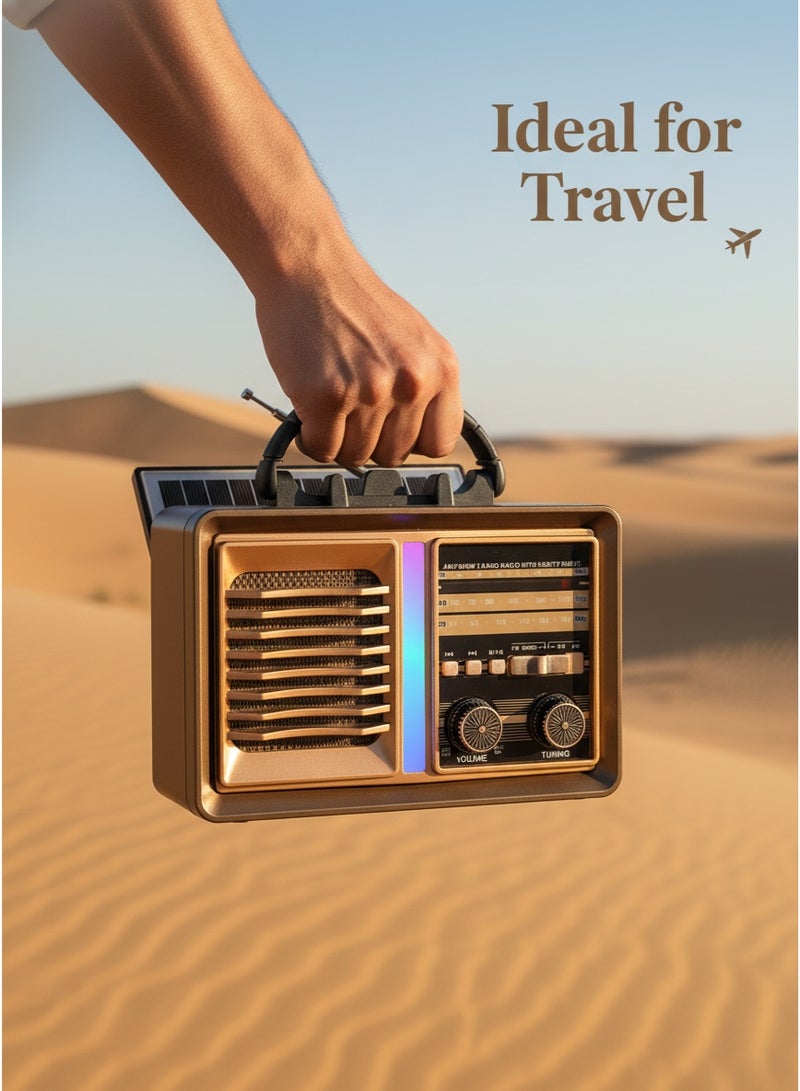 يوجان راديو متعدد الوظائف بتصميم كلاسيكي كامل النطاق مع مكبر صوت بلوتوث، وفتحة لبطاقة SD، ولوحة شمسية، ووظيفة إضاءة، نظام صوتي منزلي كلاسيكي لغرفة المعيشة أو المكتب - Image 5