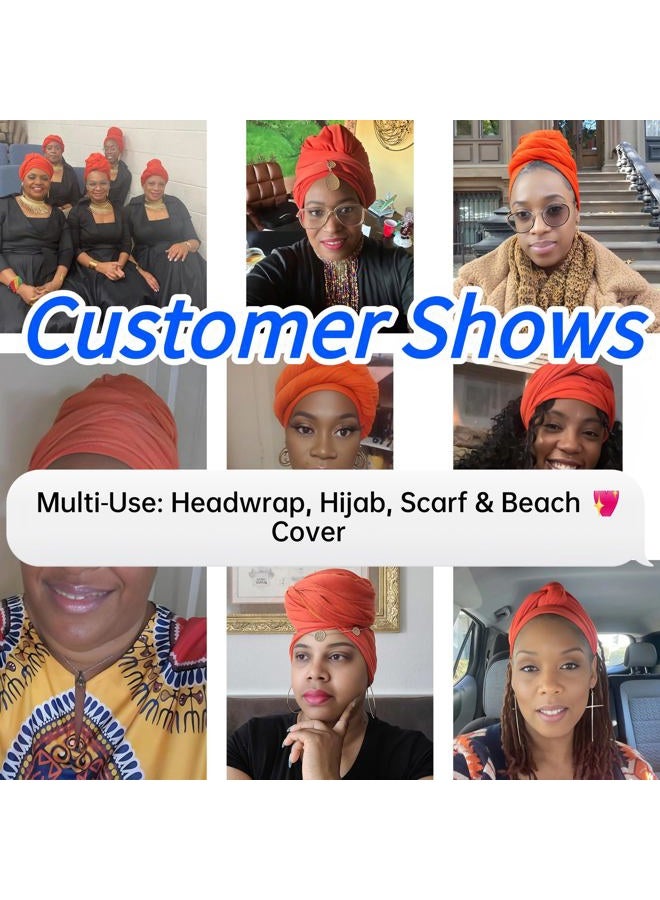 Harewom Headwrap for Black Women Long and Large Solid Color Hair Wrap Scarves Lightweight Headscarf Orange - Image 3