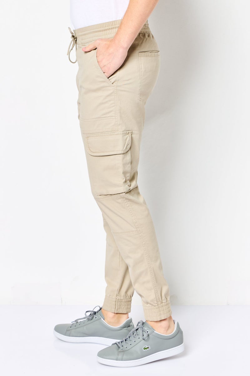 DKNY Men Regular Fit Solid Cargo Pants, Beige - Image 4