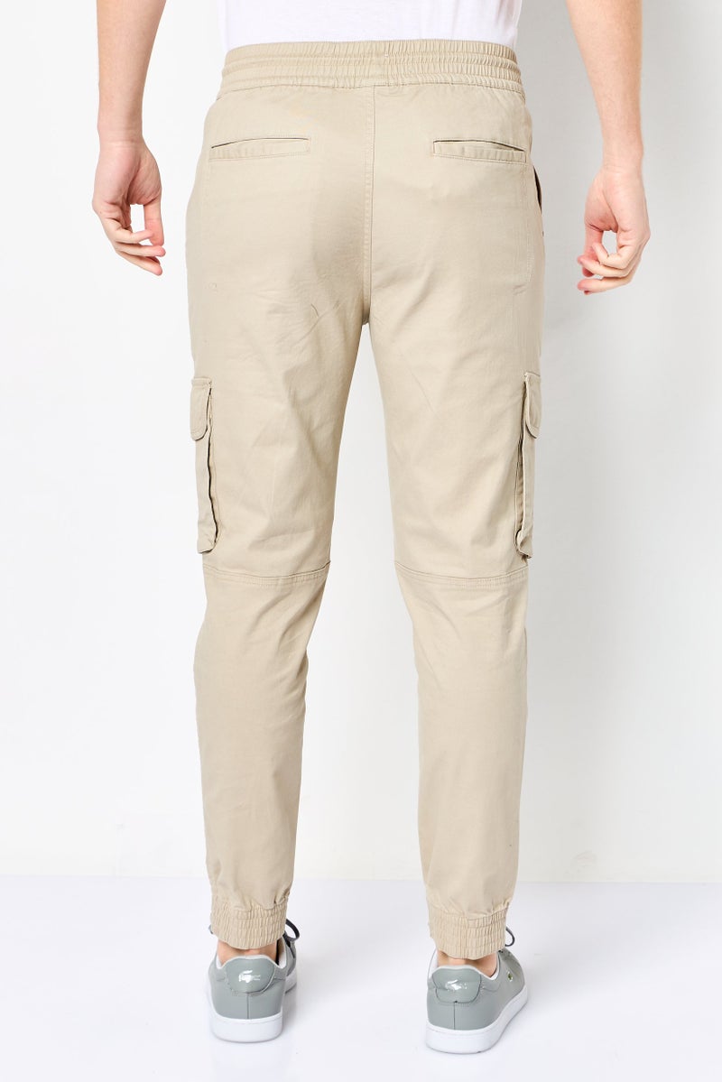 DKNY Men Regular Fit Solid Cargo Pants, Beige - Image 3