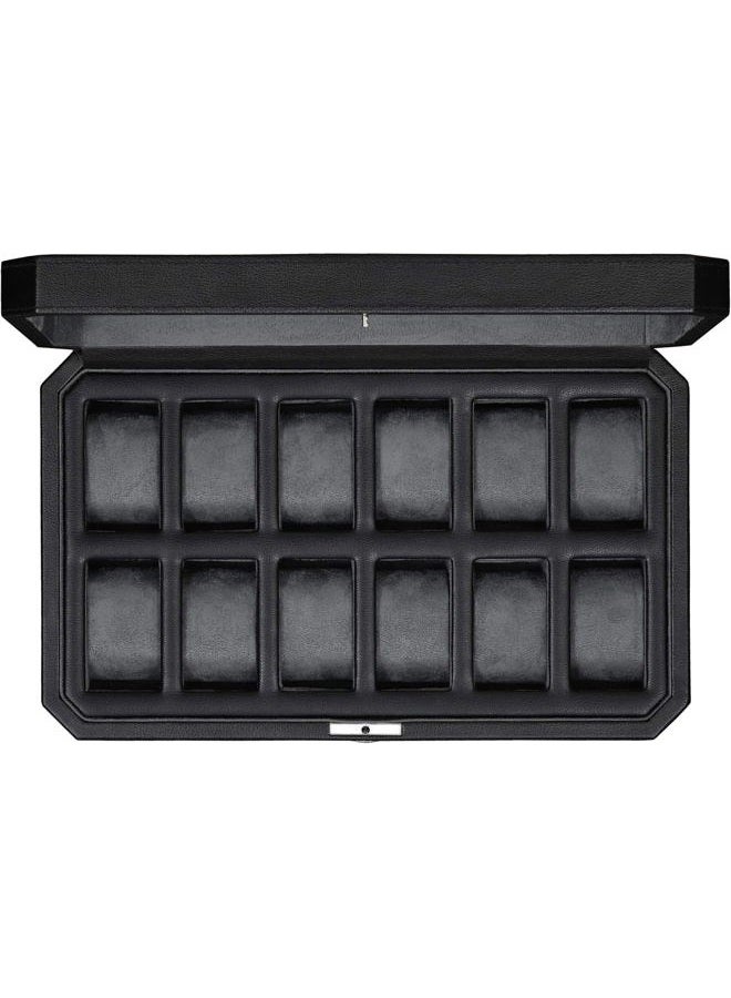 ROTHWELL 12 Slot Leather Watch Box for Men - Luxury Watch Case Display Organizer, Microsuede Liner, Locking Mens Jewelry Watches Holder, Men's Storage Boxes Holder Large Glass Top (Black/Grey) - Image 1
